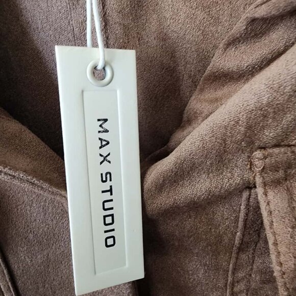 Max Studio Shacket Button Front Shirt Women Vicuna Brown Faux Suede Size XS - Picture 6 of 8